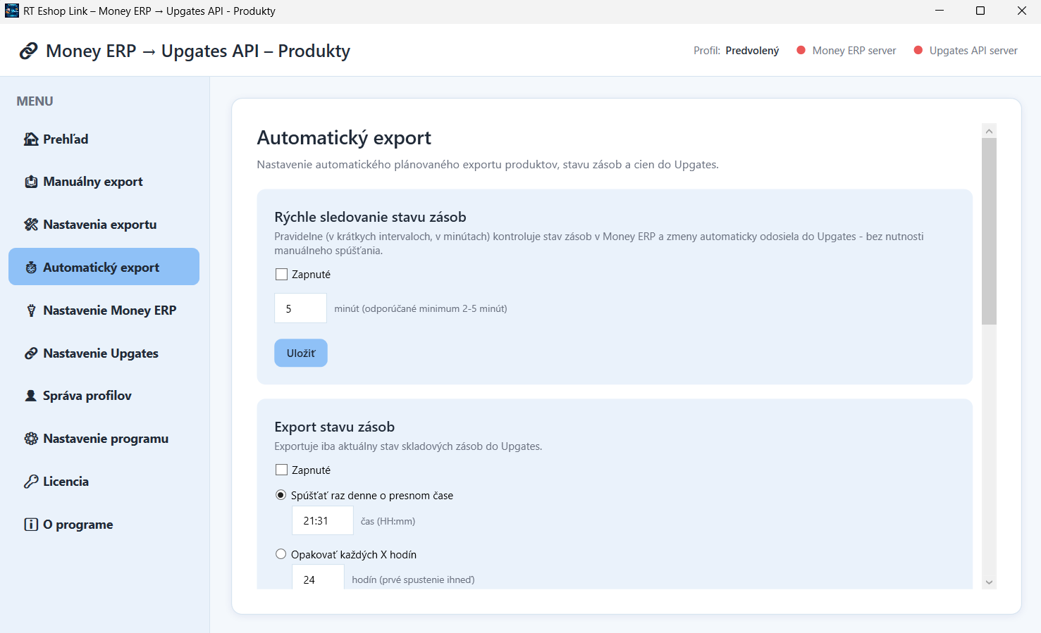 RT Eshop Link – Money ERP → Upgates API (Produkty)