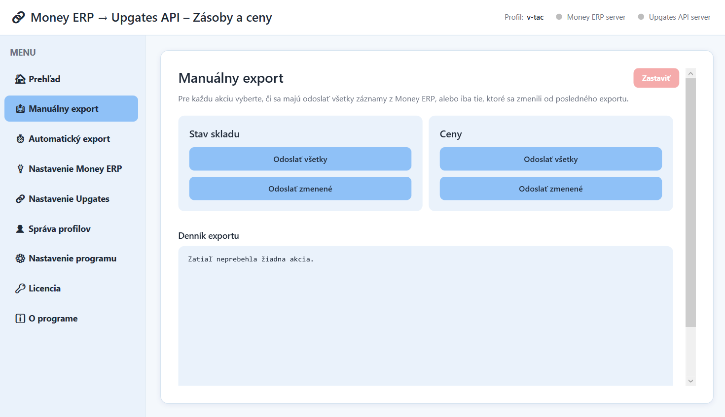 RT Eshop Link – Money ERP → Upgates API (Zásoby a ceny)