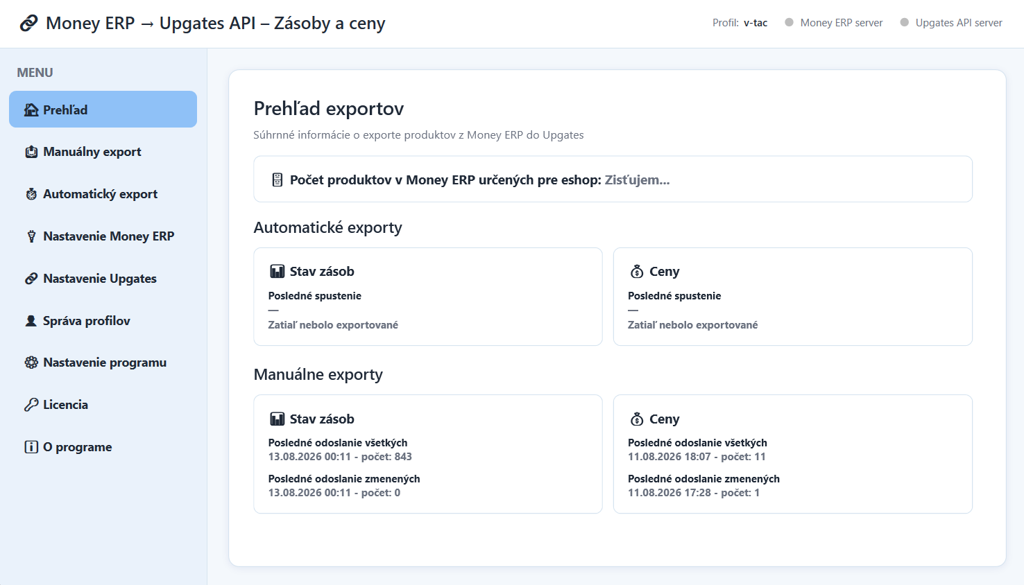 RT Eshop Link – Money ERP → Upgates API (Zásoby a ceny)
