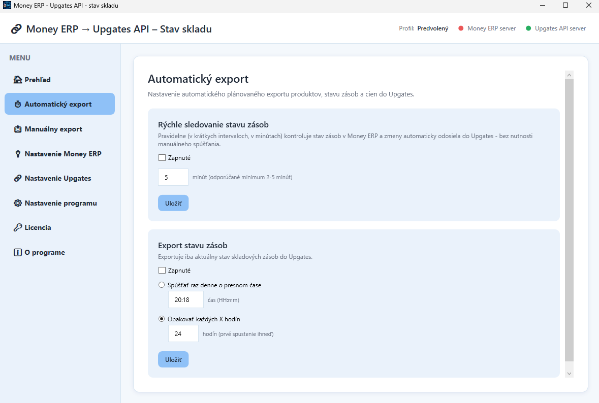 RT Eshop Link – Money ERP → Upgates API (Zásoby)